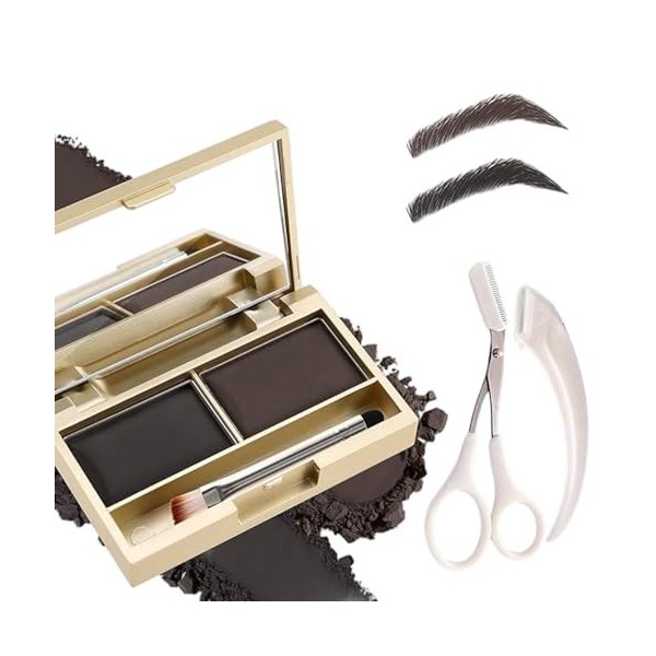 Kit de poudre à sourcils étanche 2 en 1 avec miroir et pinceau - Palette bicolore pour sourcils et fards à paupières, anti-tr