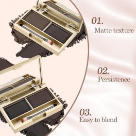 Kit de poudre à sourcils étanche 2 en 1 avec miroir et pinceau - Palette bicolore pour sourcils et fards à paupières, anti-tr