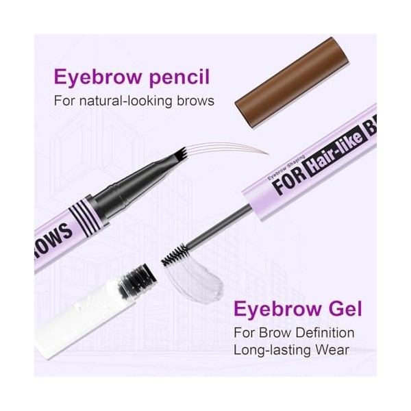 Boobeen Stylo à sourcils Microblading, pointe à 4 fourches Stylo à avec gel pour sourcils, crayon à sourcil waterproof longue