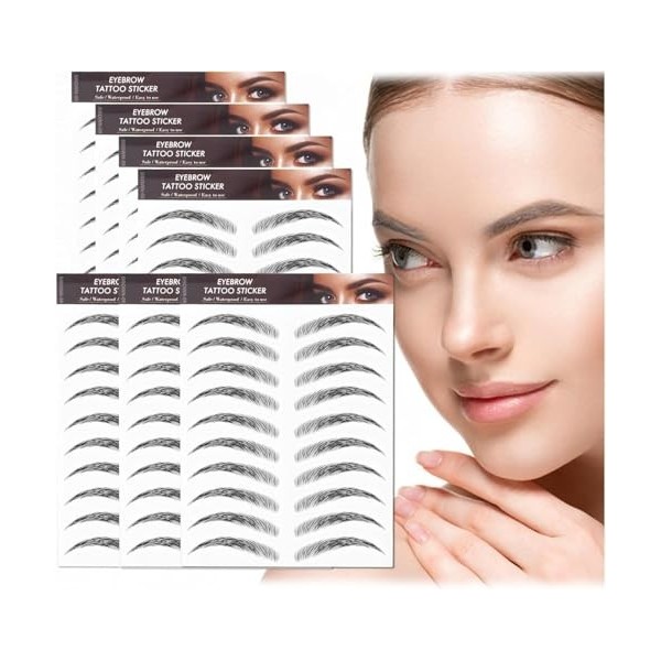 Lot de 7 feuilles/77 paires dautocollants 4D pour sourcils - Imperméables et naturels - Longue durée - Parfait pour les femm