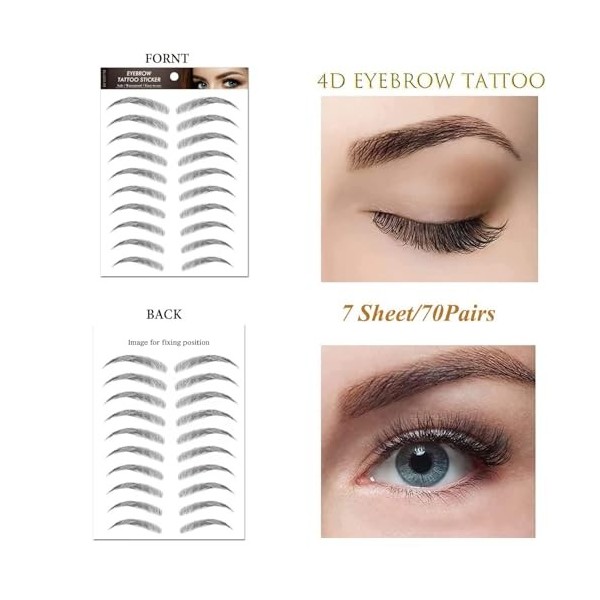 Lot de 7 feuilles/77 paires dautocollants 4D pour sourcils - Imperméables et naturels - Longue durée - Parfait pour les femm