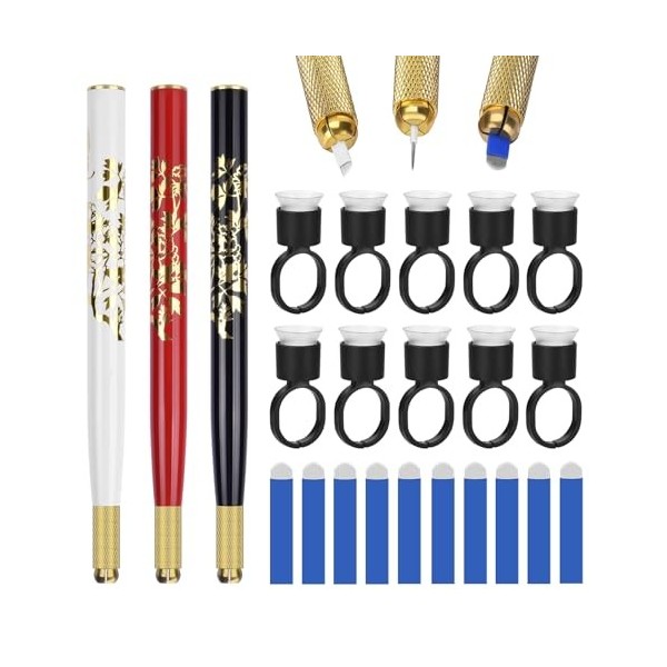 ATOMUS Microblading Kit de 3 stylos manuels pour tatouage, sourcils, 10 microlames à sourcils 18U, 10 porte-pigments avec épo