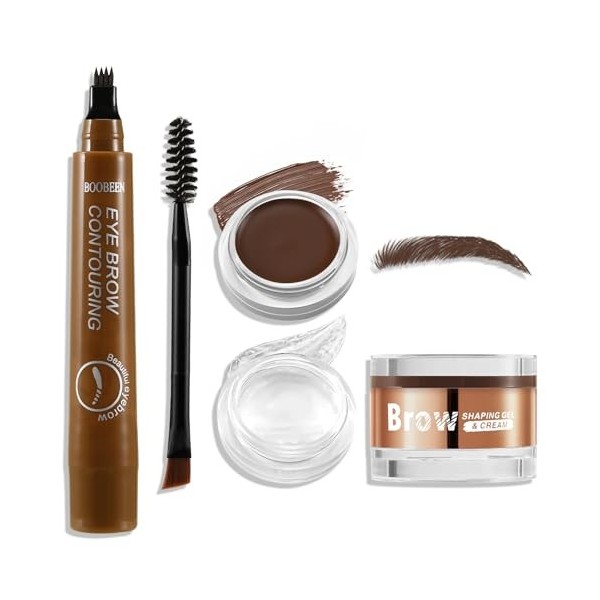 Boobeen Crayon à Sourcils Waterproof avec Pommade, Gel à Sourcils avec Brosse Double Embout, Sourcils Naturels Longue Tenue p