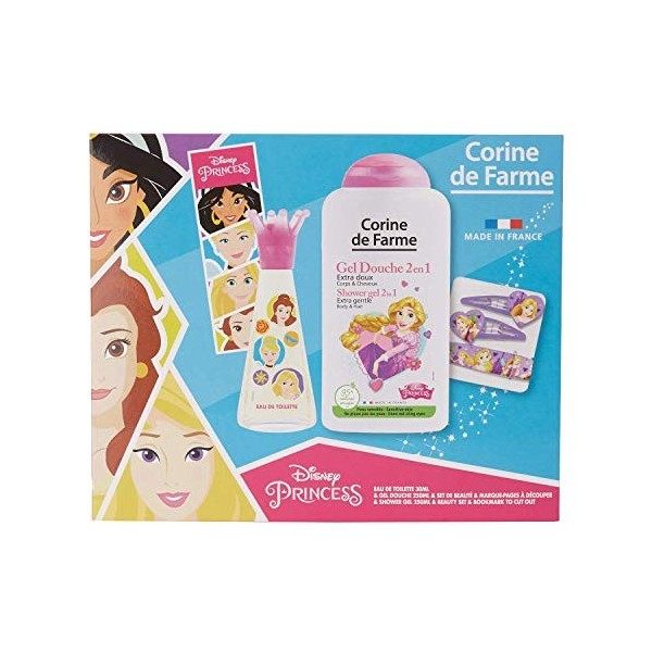 Corine De Farme | Princesses Coffret Cadeau | Disney| Eau de toilette Enfant 30ml | Gel Douche 250ml | Bracelet |Barrettes Fi