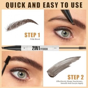 Microblading Crayon à sourcils résistant à leau, avec encre et 4 pointes microfourchettes, crayon à sourcils 2 en 1, crayon 