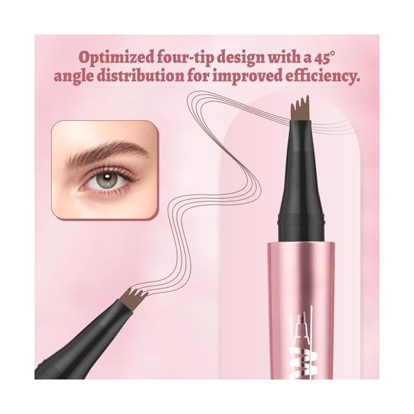 Crayon à sourcils microblading waterproof, pointe 4 fourches, effet naturel, effet laminé, tenue 24 h, effet laminé Brun cla