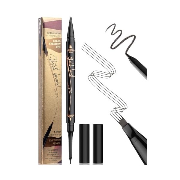 Crayon à sourcils Microblading - Eyebrow Pencil 2 en 1 - Double extrémité - Avec pointe à 4 fourchettes et pointe ultra fine