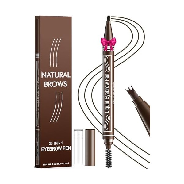 Microblading - Crayon à sourcils 2 en 1 avec deux extrémités pour femme - 3 pointes et brosse Spoolie - Sourcils naturels sem
