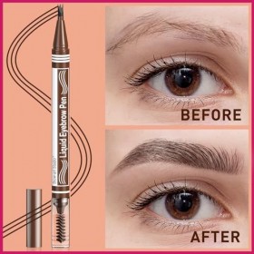 Microblading - Crayon à sourcils 2 en 1 avec deux extrémités pour femme - 3 pointes et brosse Spoolie - Sourcils naturels sem