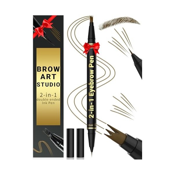 Microblading Crayon à sourcils 2 en 1 à double extrémité avec micro pointes fourchues à 3 dents et pointe pinceau précise pou