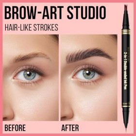Microblading Crayon à sourcils 2 en 1 à double extrémité avec micro pointes fourchues à 3 dents et pointe pinceau précise pou