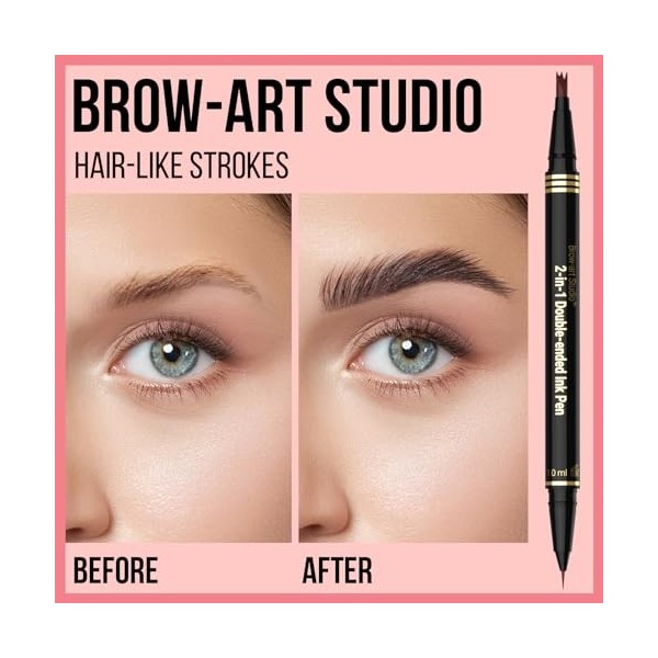 Microblading Crayon à sourcils 2 en 1 à double extrémité avec micro pointes fourchues à 3 dents et pointe pinceau précise pou