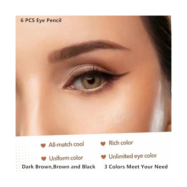 Go Ho Lot de 6 crayons à sourcils, faciles à colorer, imperméables et durables, 3 couleurs noir, marron clair, marron foncé ...