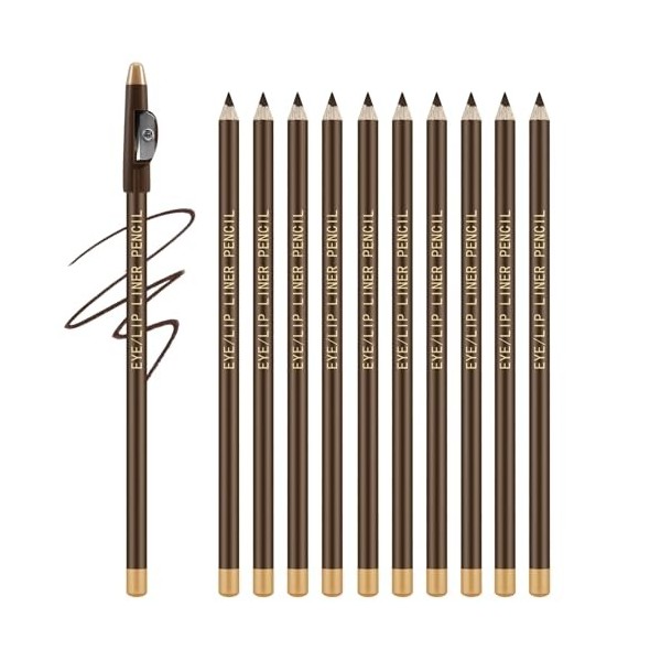 Apooliy Set de 10 crayons à sourcils，Crayon à sourcils longue tenue avec taille-crayon,Stylo à sourcils waterproof,Applicatio