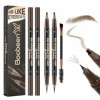Boobeen Stylo Sourcils Microblading Résistant à lEau, Double Pointe Effet Brins de Cheveux, Durable avec Brosse - Brun Foncé