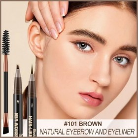 Boobeen Stylo Sourcils Microblading Résistant à lEau, Double Pointe Effet Brins de Cheveux, Durable avec Brosse - Brun Foncé