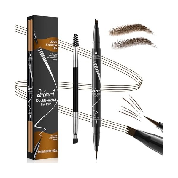 Crayon Sourcil Waterproof, Crayon Sourcil Double Extrémité avec Micro-Fourchette et Pinceau Précis - Pour des sourcils nature