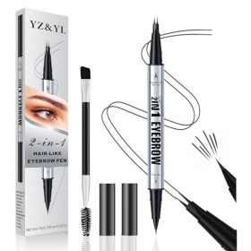 Crayon Sourcil YZ&YL, Double Embout Avec Micro-pointe à 2 Broches et Pointe Pinceau Précise, Stylo Sourcil Effet Poil, Imperm