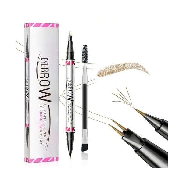 Magic Microblading Crayon à sourcils 2 en 1 à double extrémité – Stylo à sourcils étanche avec 2 pointes précises et étanches
