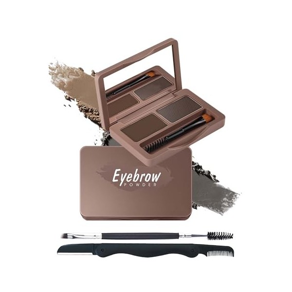 Kit de poudre à sourcils - Palette de poudre teintée douce pour les yeux - Imperméable et durable - Gris marron naturel - Ens