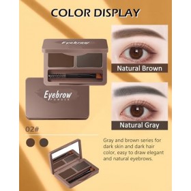 Kit de poudre à sourcils - Palette de poudre teintée douce pour les yeux - Imperméable et durable - Gris marron naturel - Ens