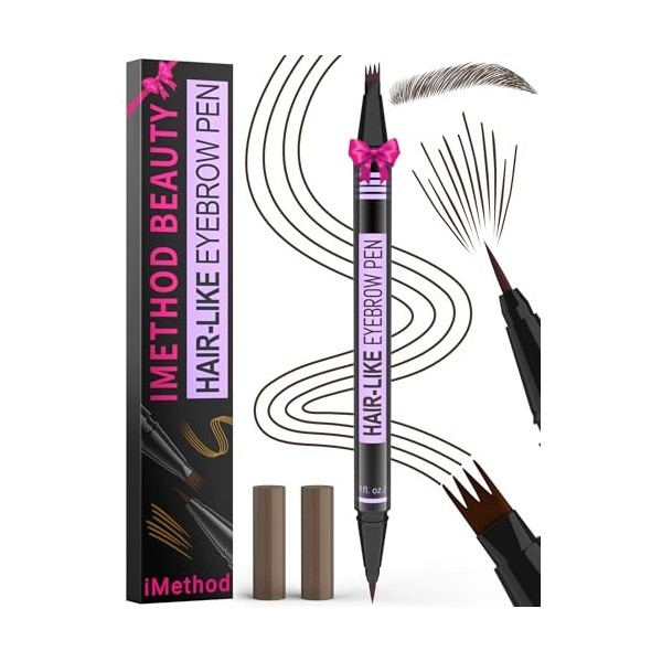 iMethod Stylo à sourcils – Crayon à sourcils magique 2 en 1 pour femme avec 4 pointes fourchues et pointe pinceau précise pou