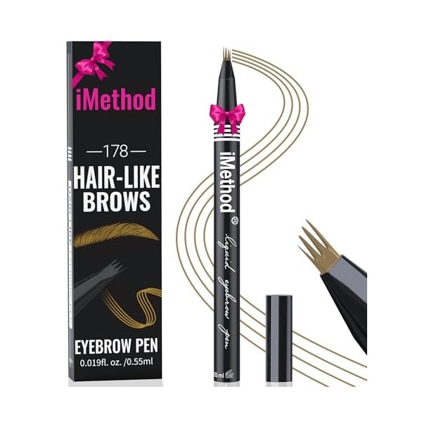 iMethod Stylo à sourcils – Crayon à sourcils avec micro pointe à 4 fourchettes, stylo à sourcils Microblading pour sourcils n