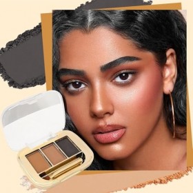 Kit de poudre à sourcils - Palette à sourcils 3 couleurs avec miroir et pinceau - Teintes naturelles imperméables et durables