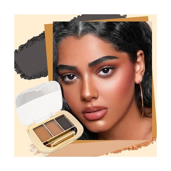 Kit de poudre à sourcils - Palette à sourcils 3 couleurs avec miroir et pinceau - Teintes naturelles imperméables et durables