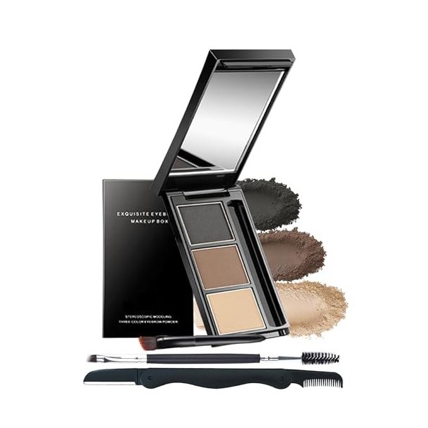 Lestpola Kit de maquillage en poudre à sourcils - Palette de teinte pour sourcils - Étanche - Longue durée - Série gris marro