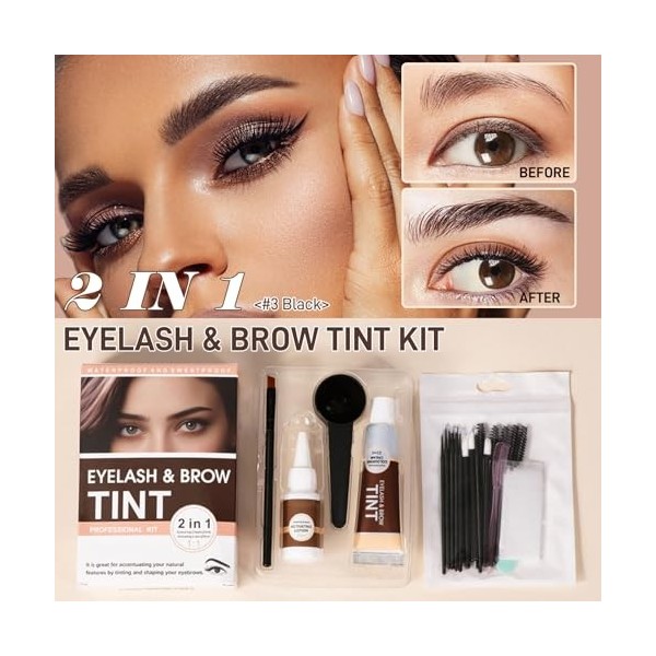 Kit 2 en 1 pour les Cils et Sourcils, Dye pour Cils et Sourcils, Semi-Permanent avec Outils Complets, Facile et Rapide à Util
