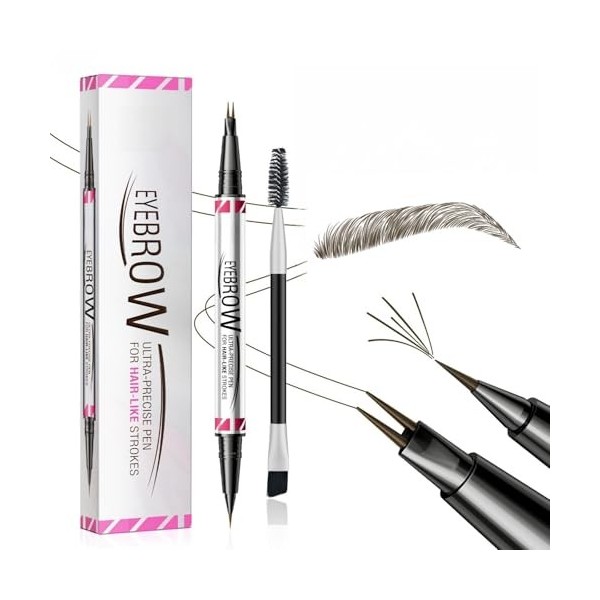 Magic Microblading Crayon à sourcils 2 en 1 à double extrémité – Stylo à sourcils étanche avec 2 pointes précises et étanches