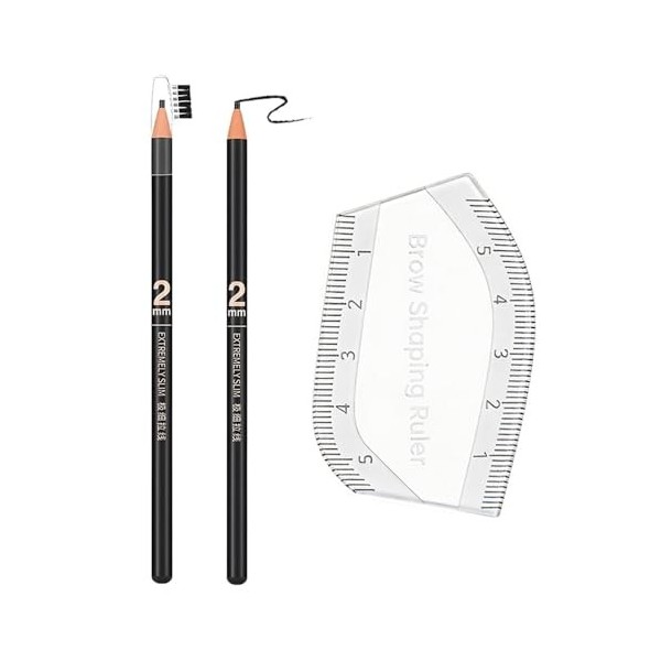 Kit de dessin des sourcils en 1 minute : 1 règle demi-feuille et 2 crayons à sourcils noirs de 2 mm. Pochoirs réutilisables p