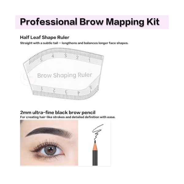 Kit de dessin des sourcils en 1 minute : 1 règle demi-feuille et 2 crayons à sourcils noirs de 2 mm. Pochoirs réutilisables p