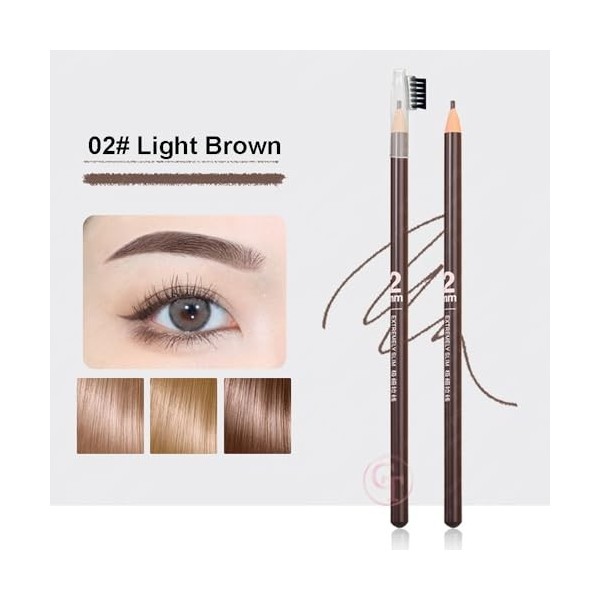 Lot de 5 crayons à sourcils microblading PMU à pointe ultra-fine de 2 mm, avec pinceau intégré, pour un maquillage permanent ...