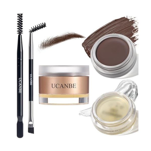 UCANBE Gel à Sourcils Waterproof + Cire Sourcils Stylisante with 2 Adjustable Twin Brushes, Long Lasting 01 Marron Gel à Sou ...