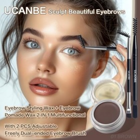 UCANBE Gel à Sourcils Waterproof + Cire Sourcils Stylisante with 2 Adjustable Twin Brushes, Long Lasting 01 Marron Gel à Sou ...