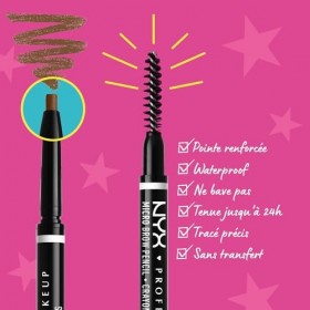 NYX Professional Makeup Crayon à Sourcils Micro Brow Pencil, Crayon Ultra-Fin Double-Embout avec Mine Rétractable et Goupillo