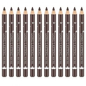 Go Ho Lot de 12 crayons eyeliner pour sourcils - Marron - Imperméable - Longue durée - Résistant à la transpiration - Crayon 