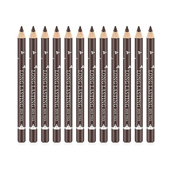 Go Ho Lot de 12 crayons eyeliner pour sourcils - Marron - Imperméable - Longue durée - Résistant à la transpiration - Crayon