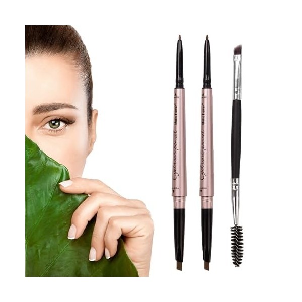 HeyBeauty Lot de 2 crayons à sourcils à double tête étanche et automatique 2 mines de différentes formes Café foncé