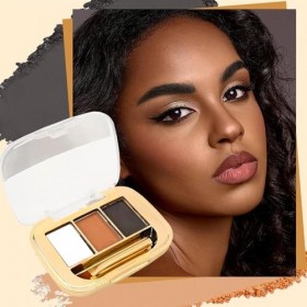 Kit de poudre à sourcils et pommade – Palette à sourcils 3 couleurs avec miroir et pinceau – Finition naturelle imperméable d