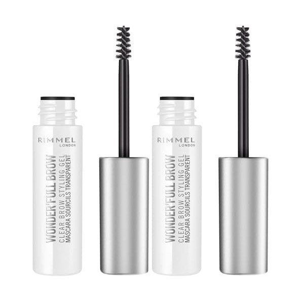 Rimmel Sourcils Wonderfull 24H, Résultat naturel, Longue Tenue, 004 Clear, 5ml Lot de 2