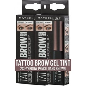 Maybelline New York Lot de 2 tubes de coloration pour sourcils Tattoo Brow Gel Tint avec formule Peel-Off N° 3 Dark Brown 2 x