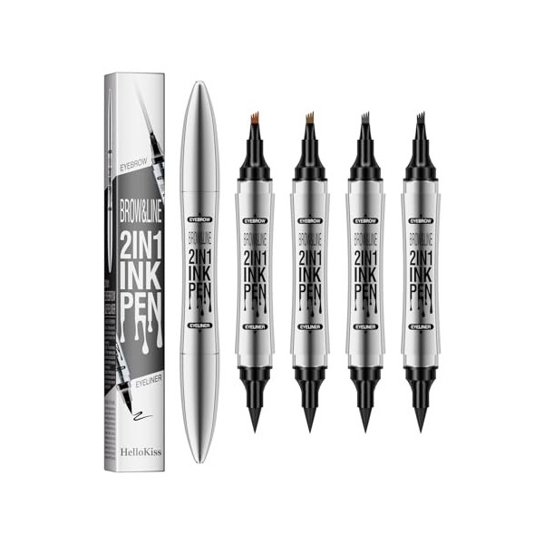 Crayon à sourcils, crayon de microblading avec 4 pointes fines, crayon à sourcils waterproof longue durée Marron clair 