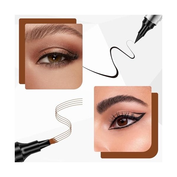 Crayon à sourcils, crayon de microblading avec 4 pointes fines, crayon à sourcils waterproof longue durée Marron clair 