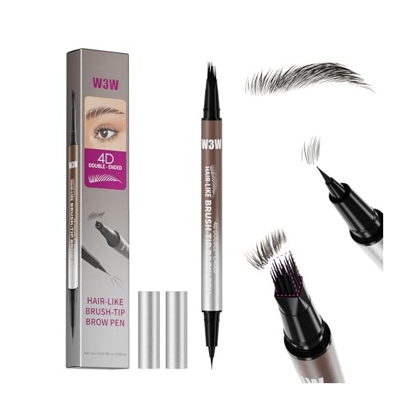 W3W Crayon à sourcils Waterproo Micro Waterproo pour femme, crayon à sourcils 2 en 1 à double extrémité, pointe carrée inclin...