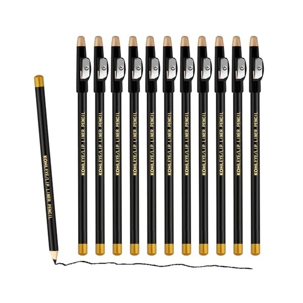 MOTIBACK Lot de 12 crayons à sourcils, avec taille-crayon dans le couvercle, 18 cm de long, imperméable, pour dessin et défin...