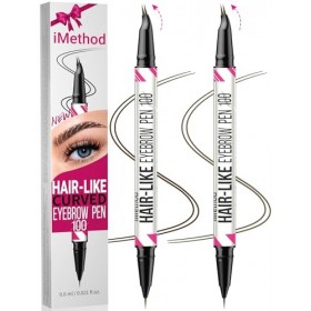 iMethod Curved Microblading Lot de 2 crayons à sourcils à double extrémité pour créer des sourcils naturels, marron foncé et 