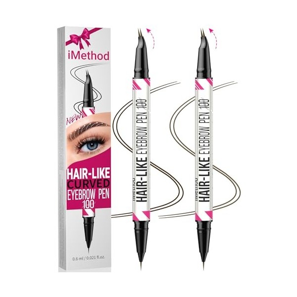 iMethod Curved Microblading Lot de 2 crayons à sourcils à double extrémité pour créer des sourcils naturels, marron foncé et